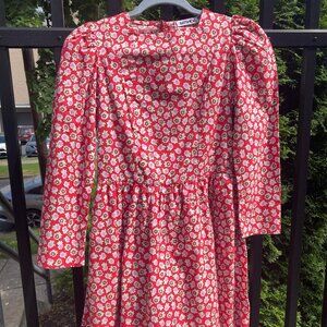 Batsheva Collarless Mini Spring Prairie Dress 0 | NWT | Red Ditsy Floral